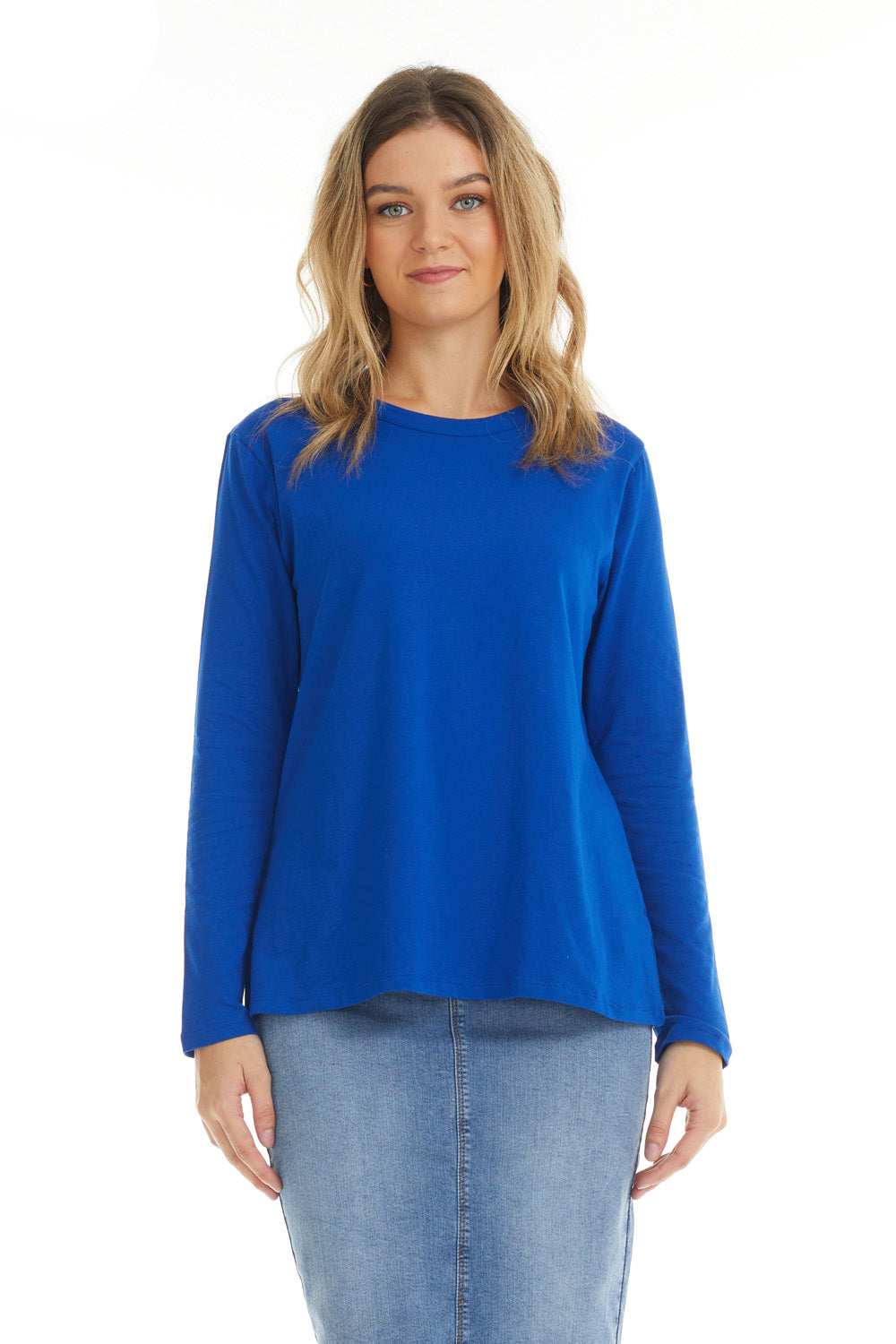 Royal Blue Long Sleeve Cotton T-shirt Top for Women 'B651'
