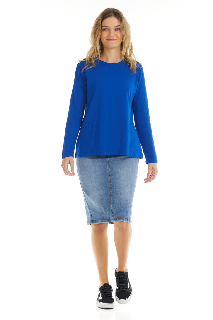 royal blue cotton long sleeve top for women