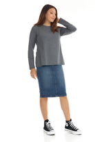 charcoal grey cotton long sleeve top for women