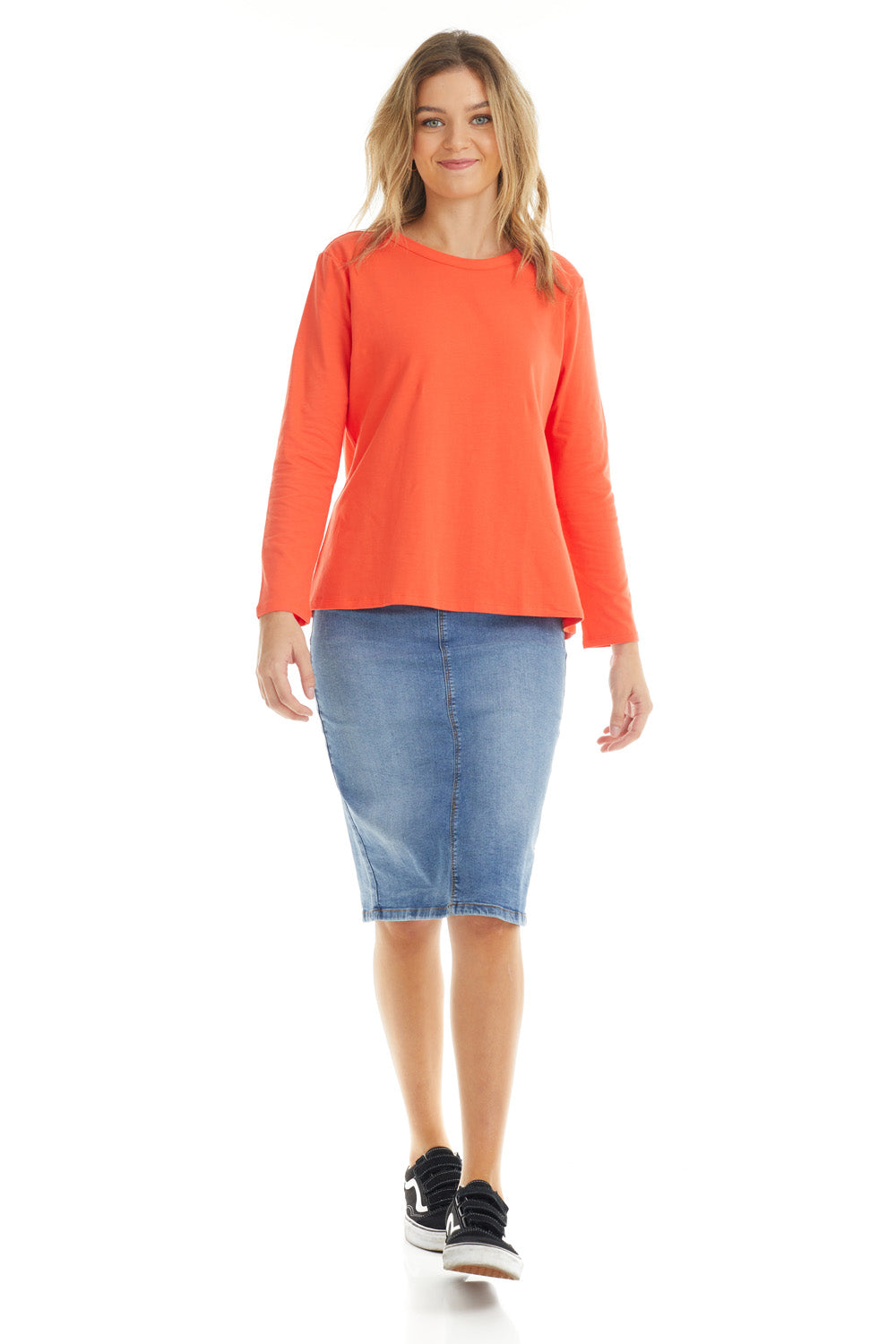orange cotton long sleeve top for women
