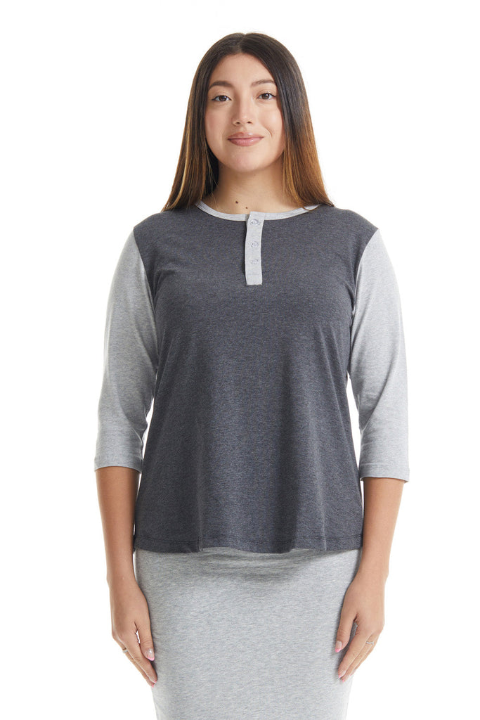 charcoal gray 3/4 sleeve cotton loose top to wear with jeans