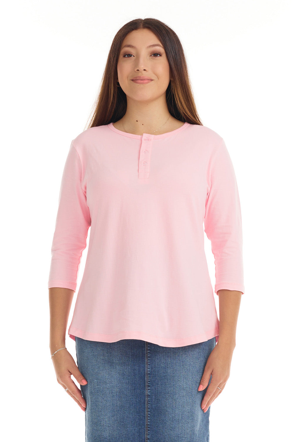 pink 3/4 sleeve cotton loose top to wear with jeans