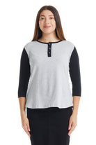 gray and black 3/4 sleeve henley shirt for women
