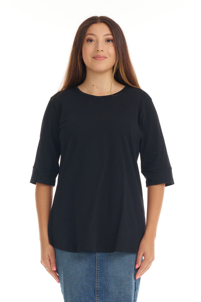 black cotton elbow sleeve shirt with cuff sleeve