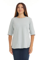 grey cotton elbow sleeve shirt with cuff sleeve