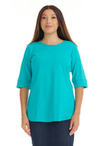 Turquoise Modest Elbow Sleeve Cotton Tunic Top for Women - Premium shirt from Esteez - Just $28! Shop now at Esteez