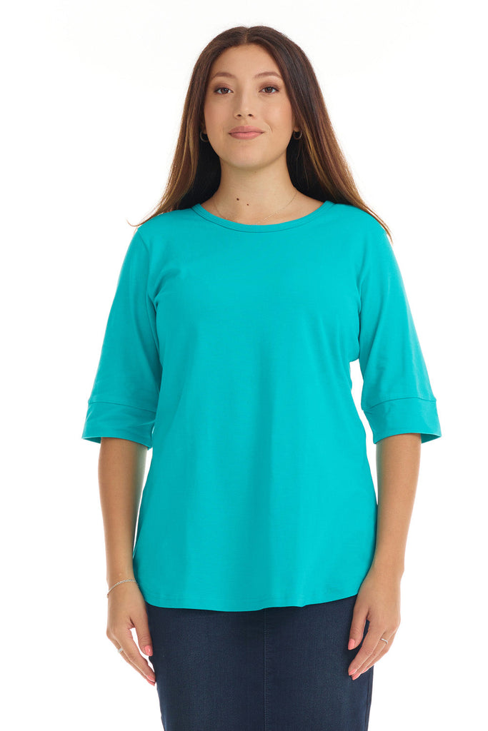 teal color elbow sleeve shirt with cuff sleeve