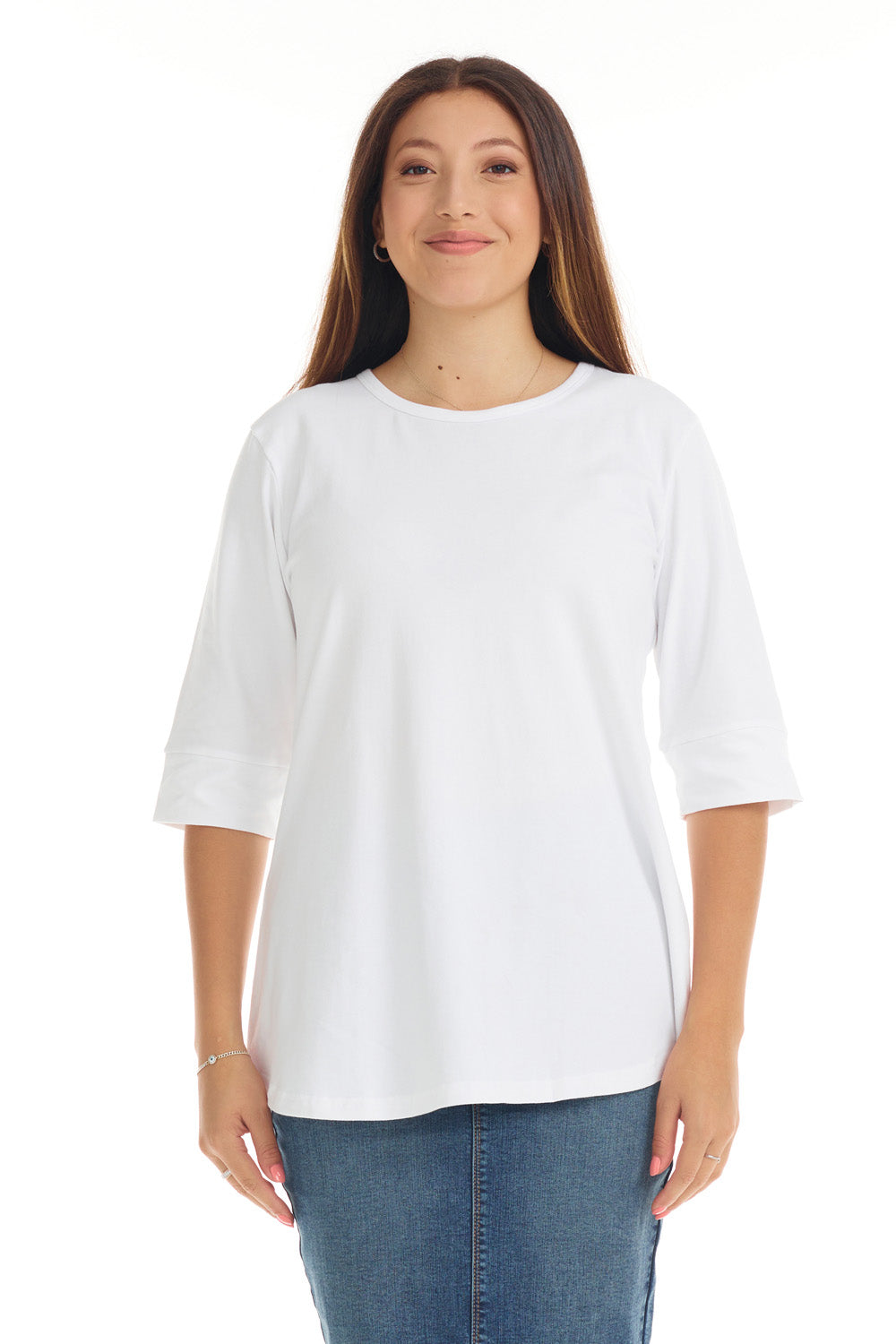 white color elbow sleeve shirt with cuff sleeve