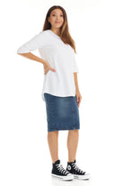 white elbow sleeve cotton tee with cuff sleeve for women