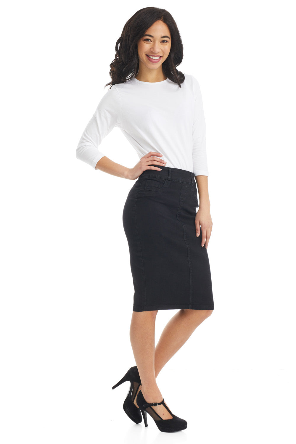 black modest tight pencil skirt