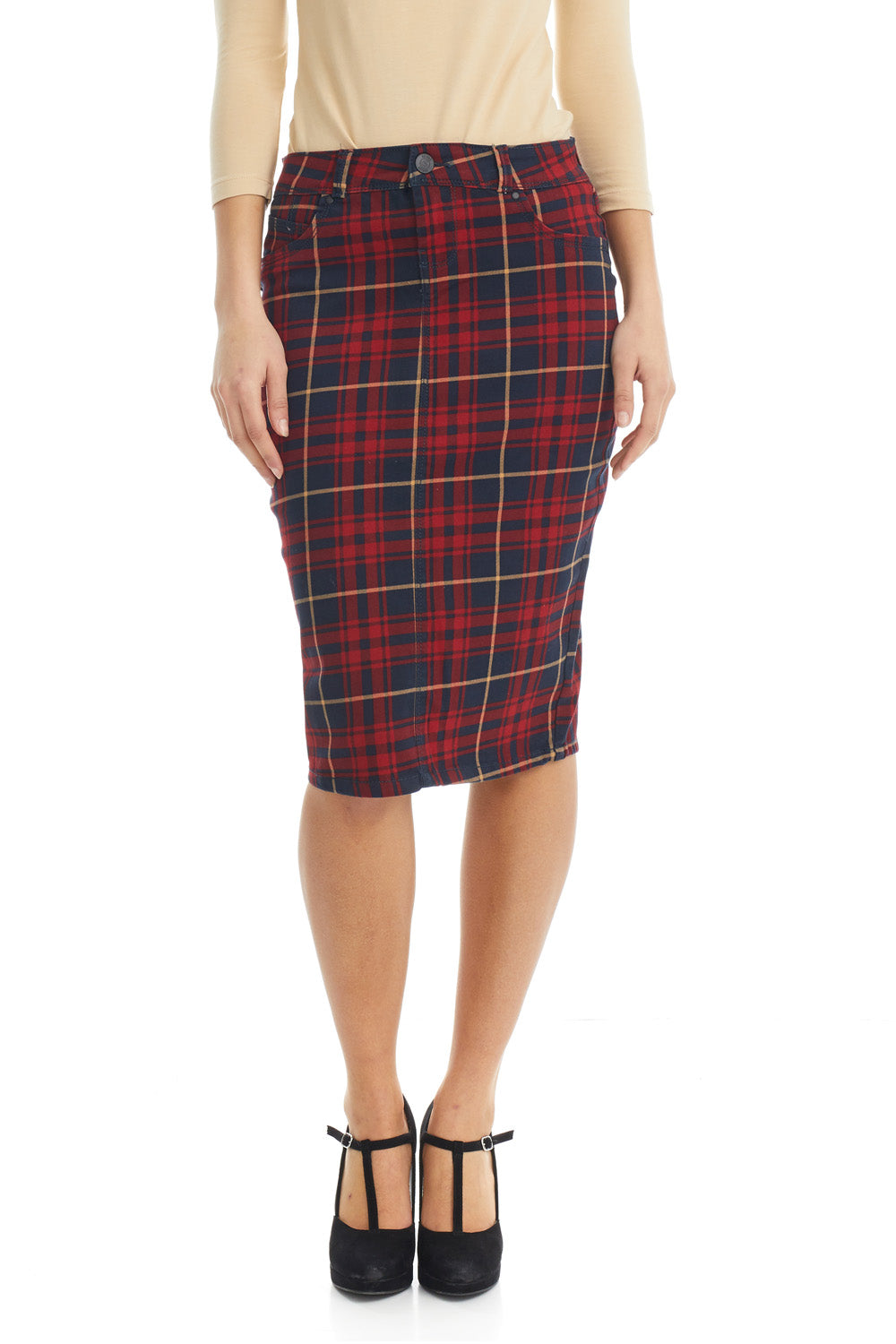 Plaid pencil skirt outlet knee length