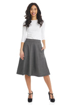 black and white jacquard flary below the knee office skirt for women