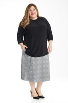 black plaid fancy modest A-Line skater skirt with pockets for plus size women