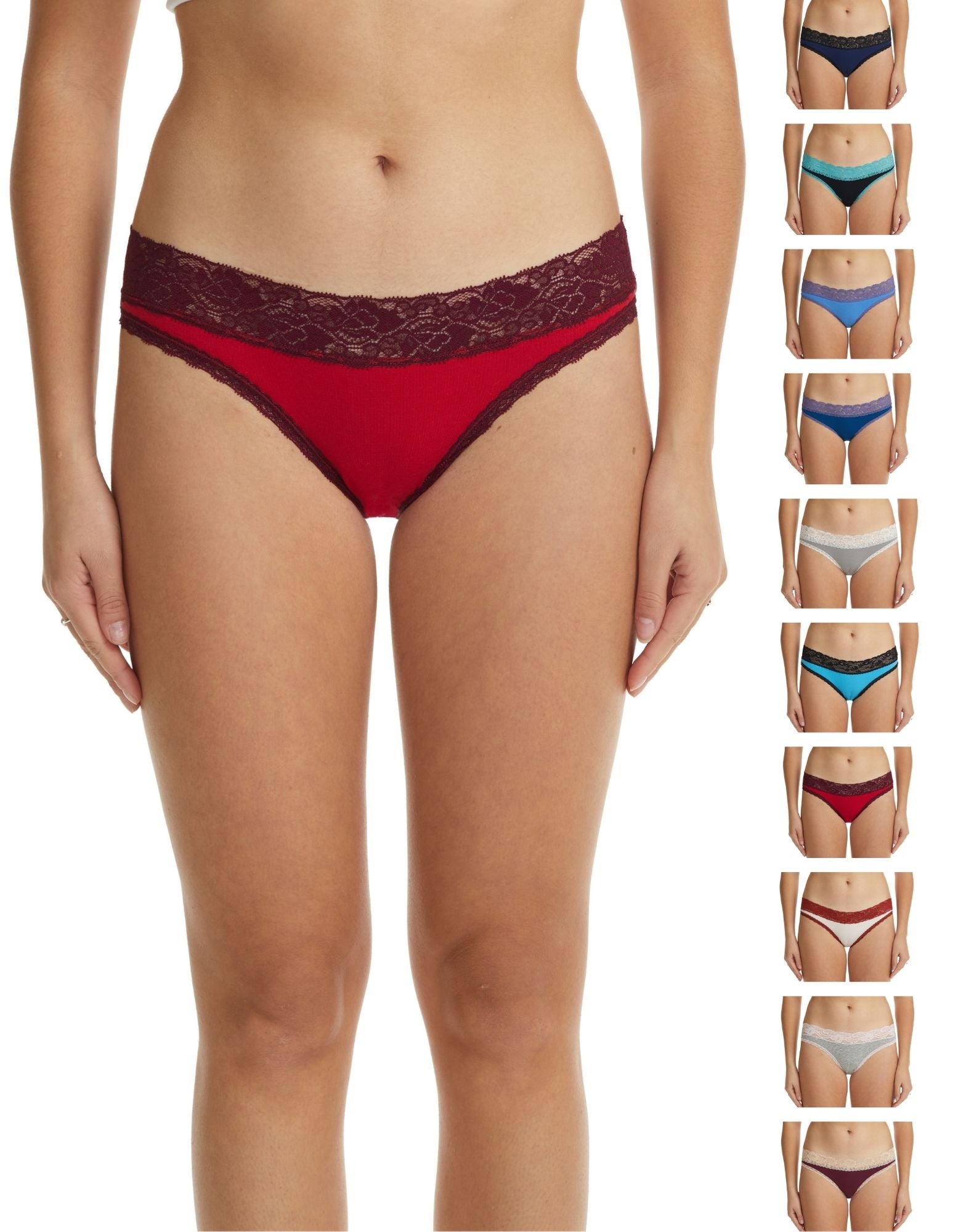 Cotton Bikini Panties with Lace Trim in Assorted Colors