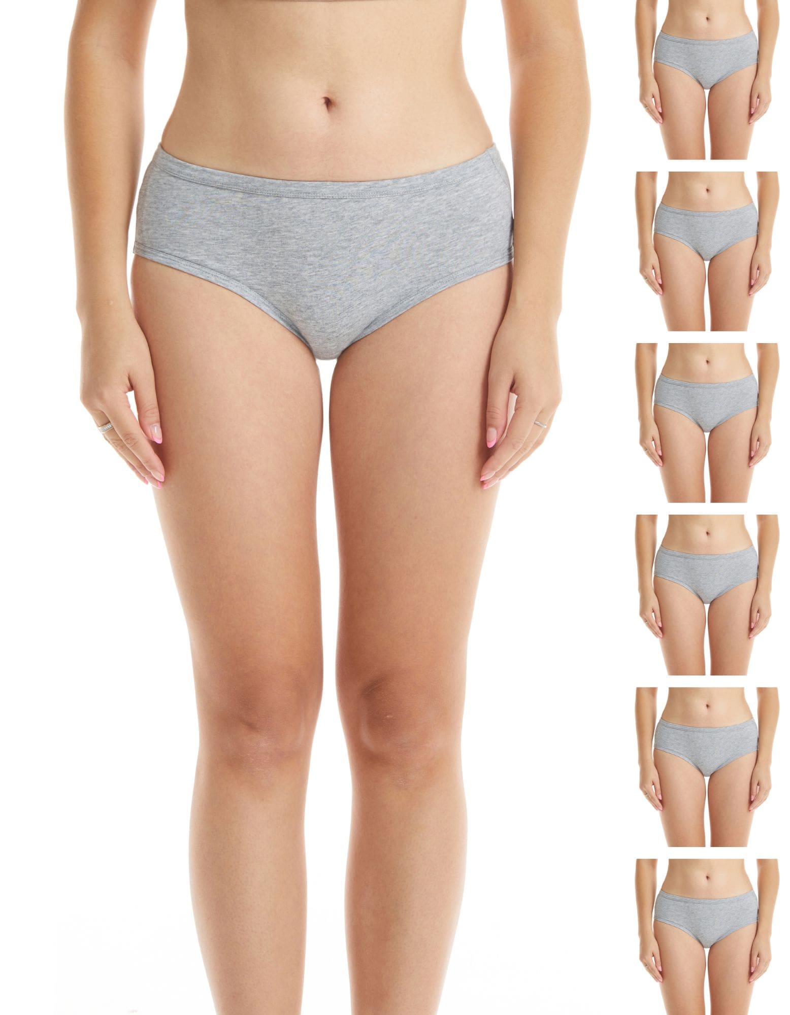 6 pack heather grey gray soft cotton mid-rise brief underwear panties for women