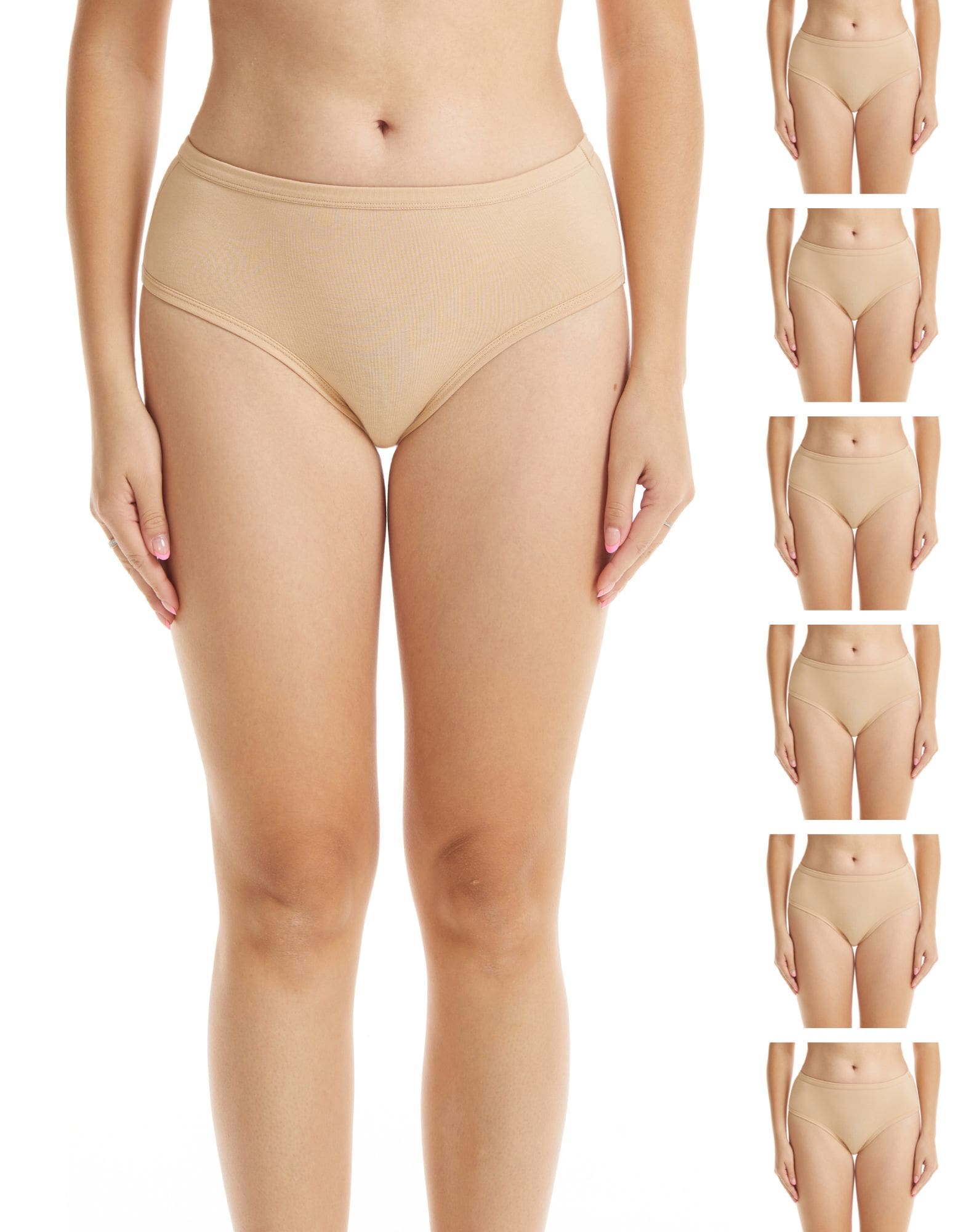 6 pack tan nude soft cotton mid-rise brief underwear panties for women