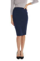 dark blue navy office snug below the knee pencil skirt