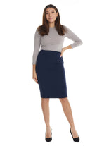 navy Below the Knee Ponte Pencil Skirt for Women