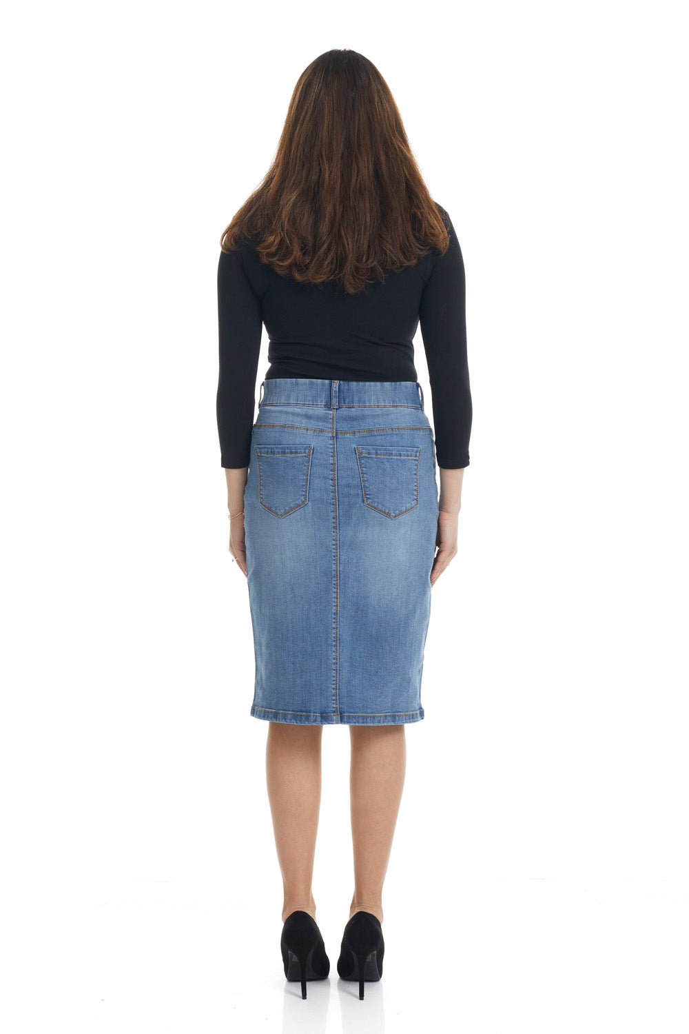 Fashion2Love Womens Plus/Juniors Mid Waist Below Knee Length Denim Skirt in  Pencil Silhouette - Walmart.com