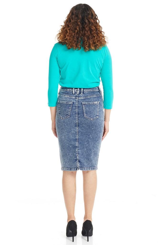 bleach blue button zip tznius denim jean skirt with pockets