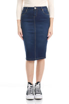 blue button zip tznius denim jean skirt with pockets