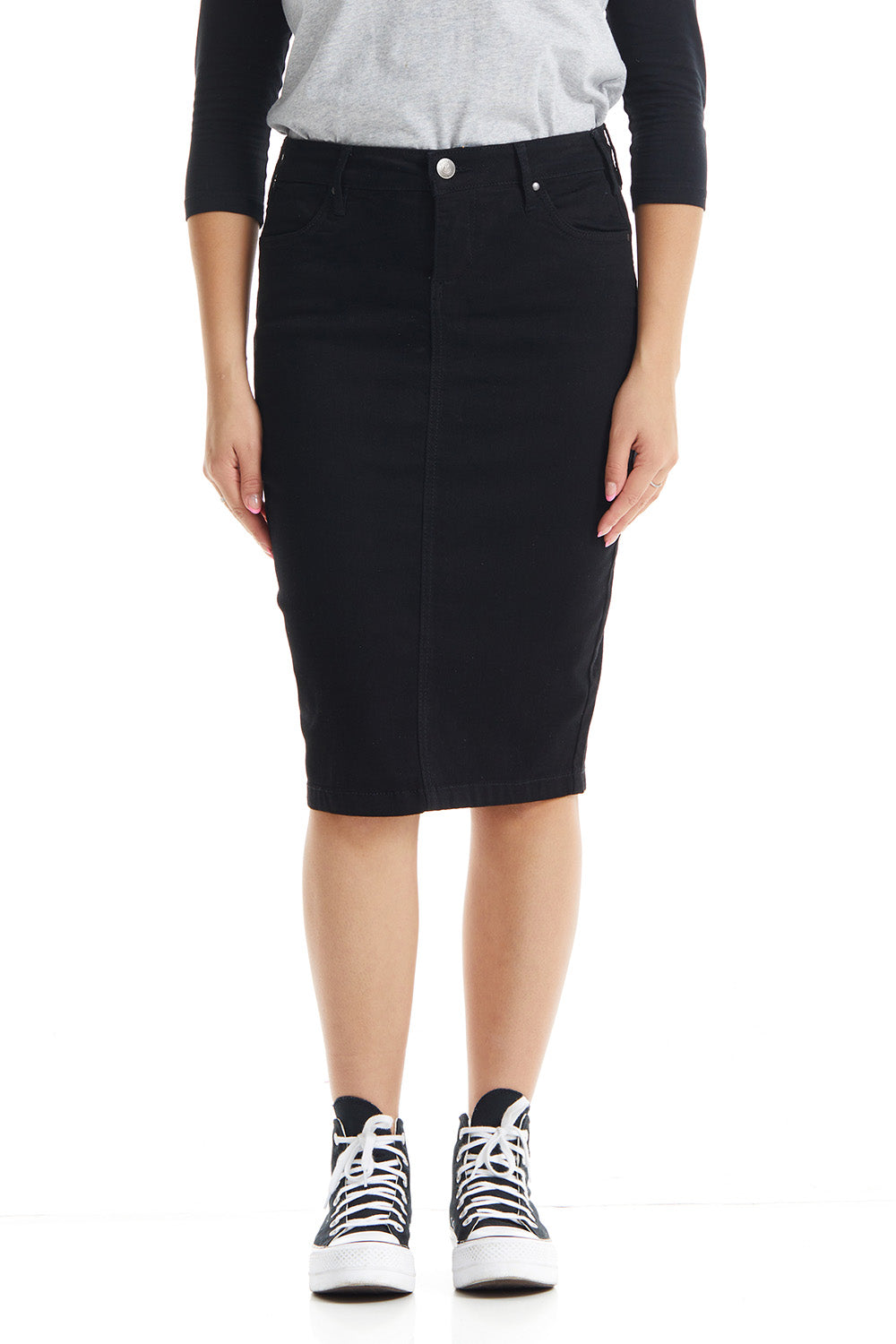 Black Knee Length Denim Pencil Skirt 'Miami'