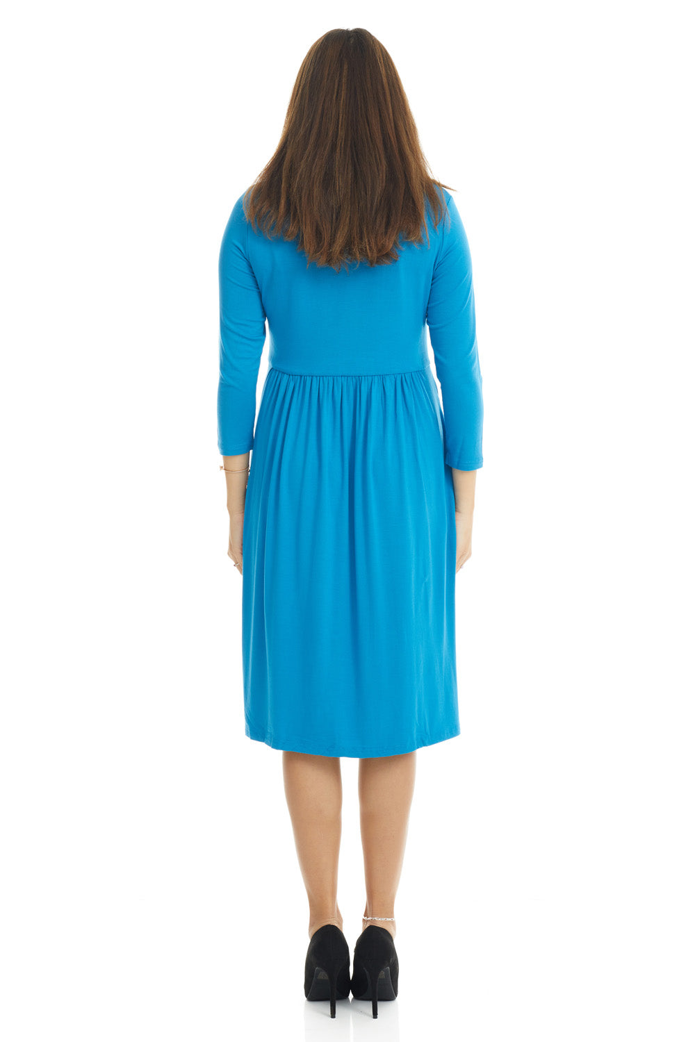 tznius 3/4 sleeve below the knee plus size swing dress with pockets