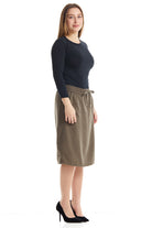 khaki green knee length tencel skirt with pockets