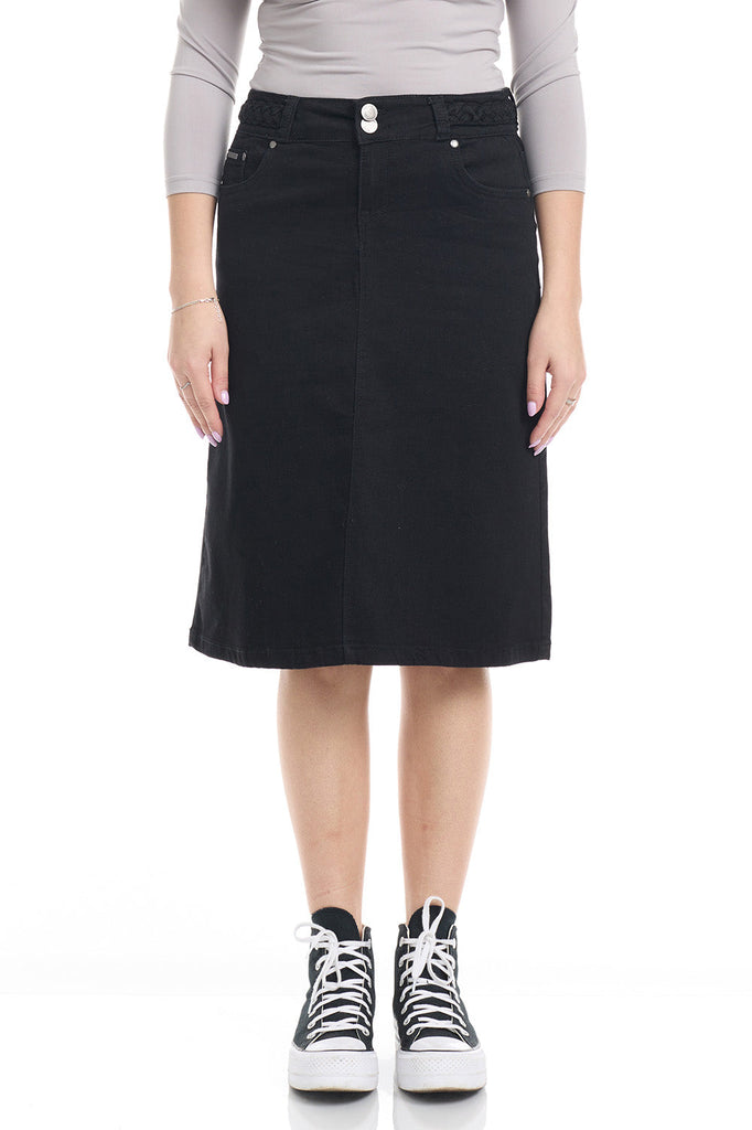 black tznius 2-button and zipper closure A-line flary jean skirt 