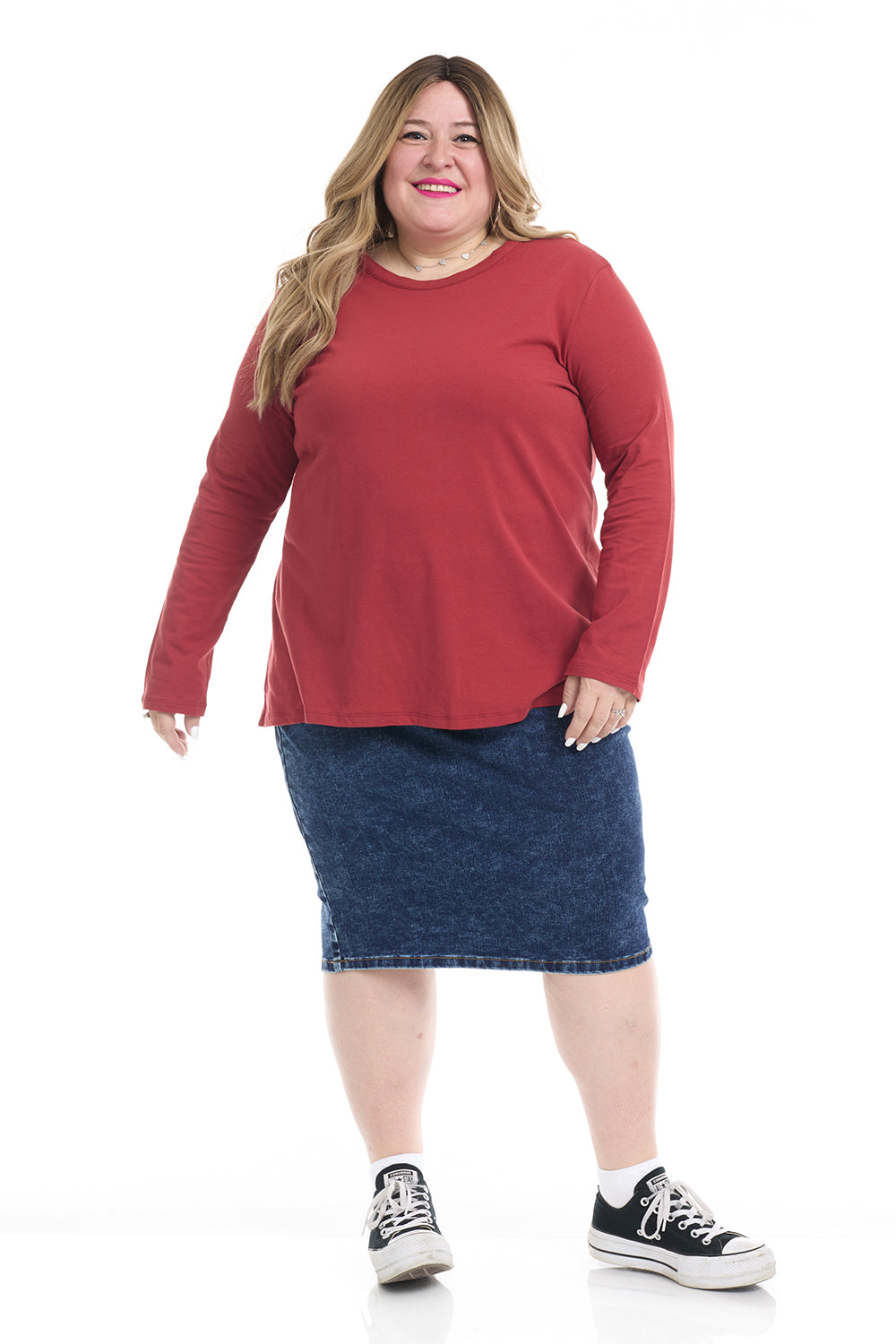 Red denim skirt plus fashion size