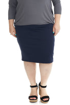 Plus size navy blue soft cotton basic pencil skirt